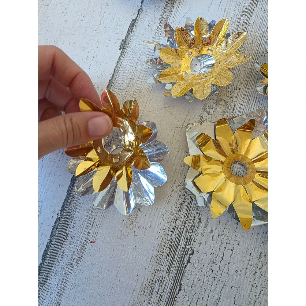 Vintage gold reflector foil ornament holder Xmas decor